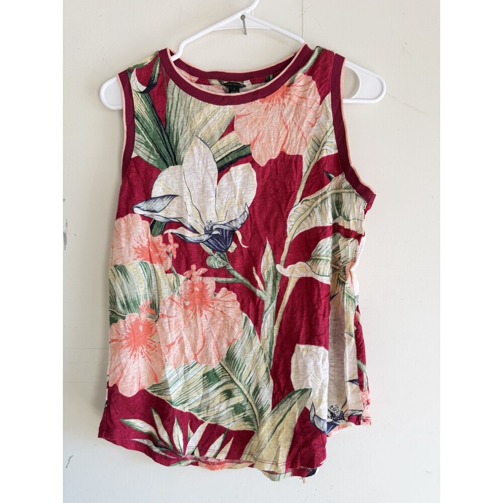 Ann Taylor Floral Linen Tank Top Womens Large Sleeveless Lightweight Blouse